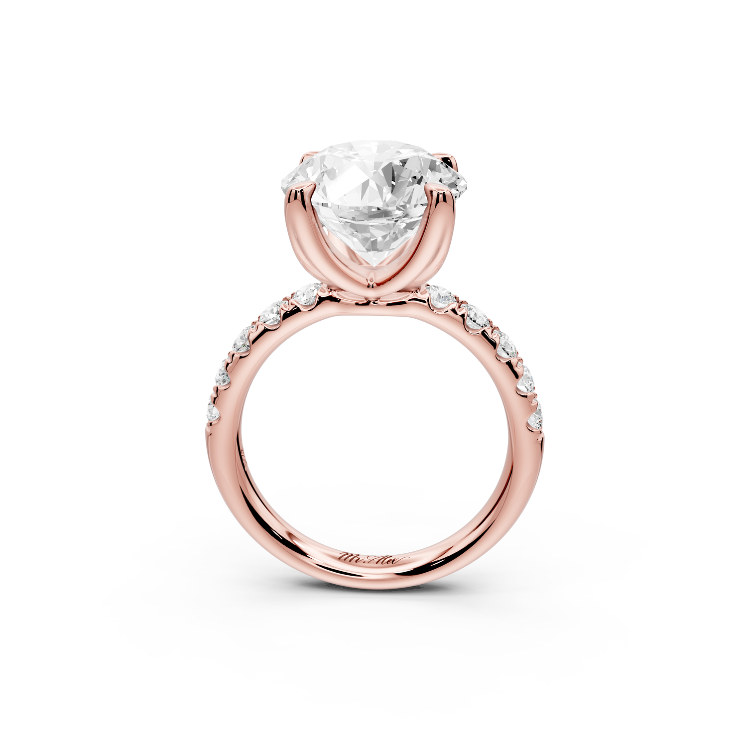 Valeria - 5ct 14k rose gold round Scalloped Pavé Half Band Engagement Ring
