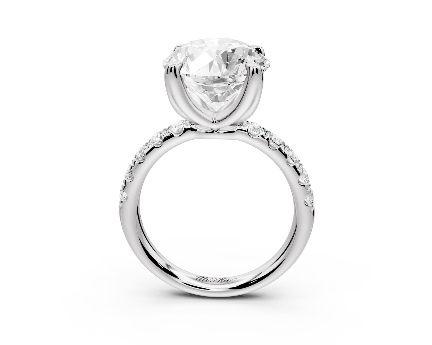 Valeria - 5ct 14k white gold round Scalloped Pavé Half Band Engagement Ring