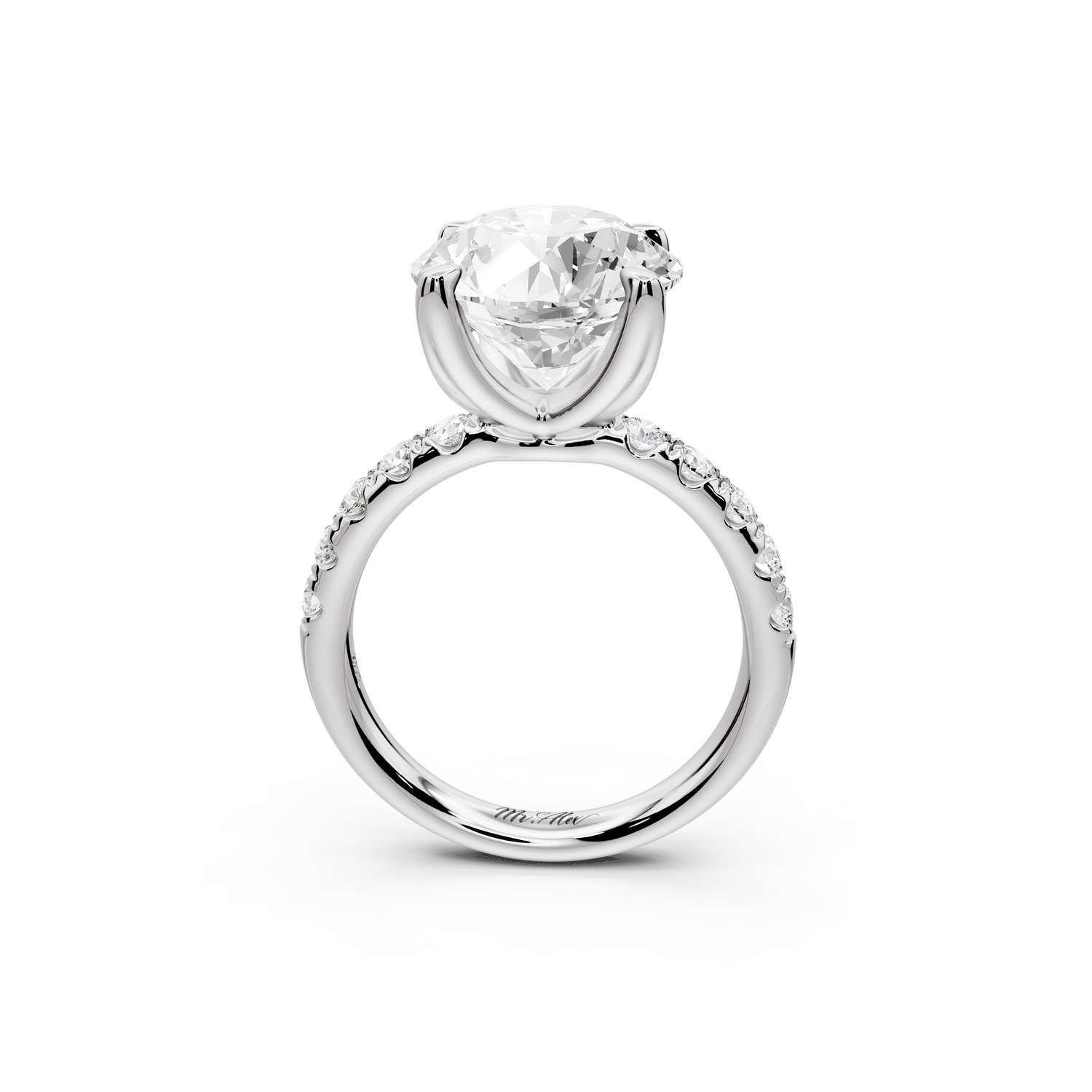 Valeria - 5ct 14k white gold round Scalloped Pavé Half Band Engagement Ring