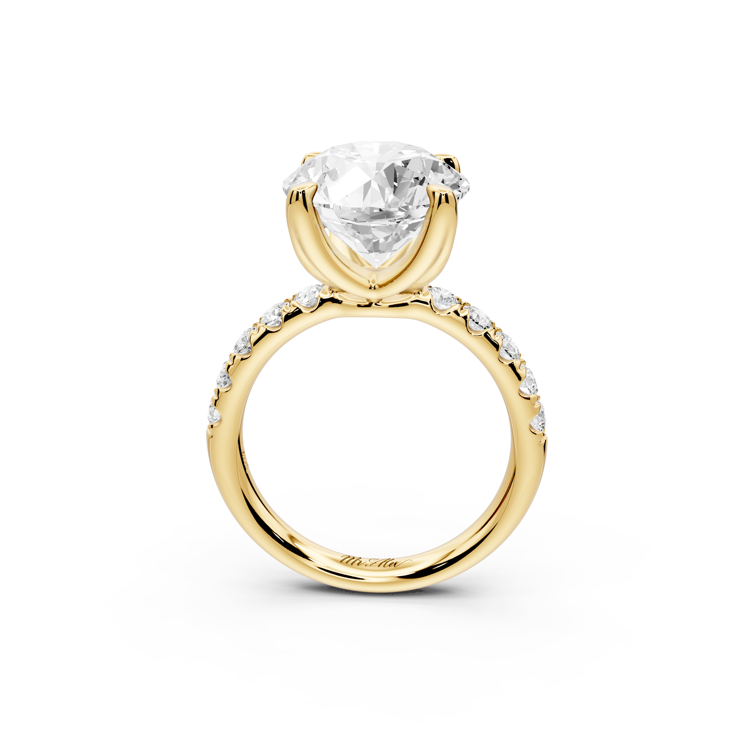 Valeria - 5ct 14k yellow gold round Scalloped Pavé Half Band Engagement Ring