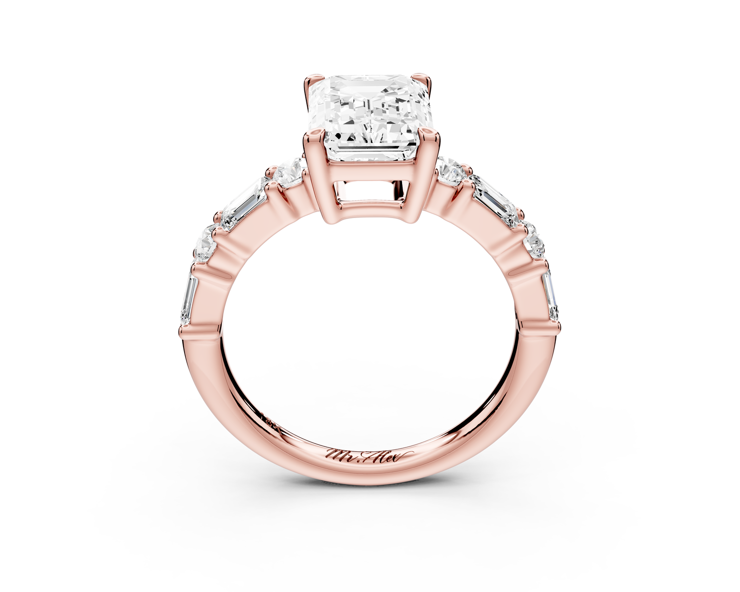 Juliette - 2ct 14k rose gold emerald with Alternating Round and Emerald 8-Stone Band Engagement Ring