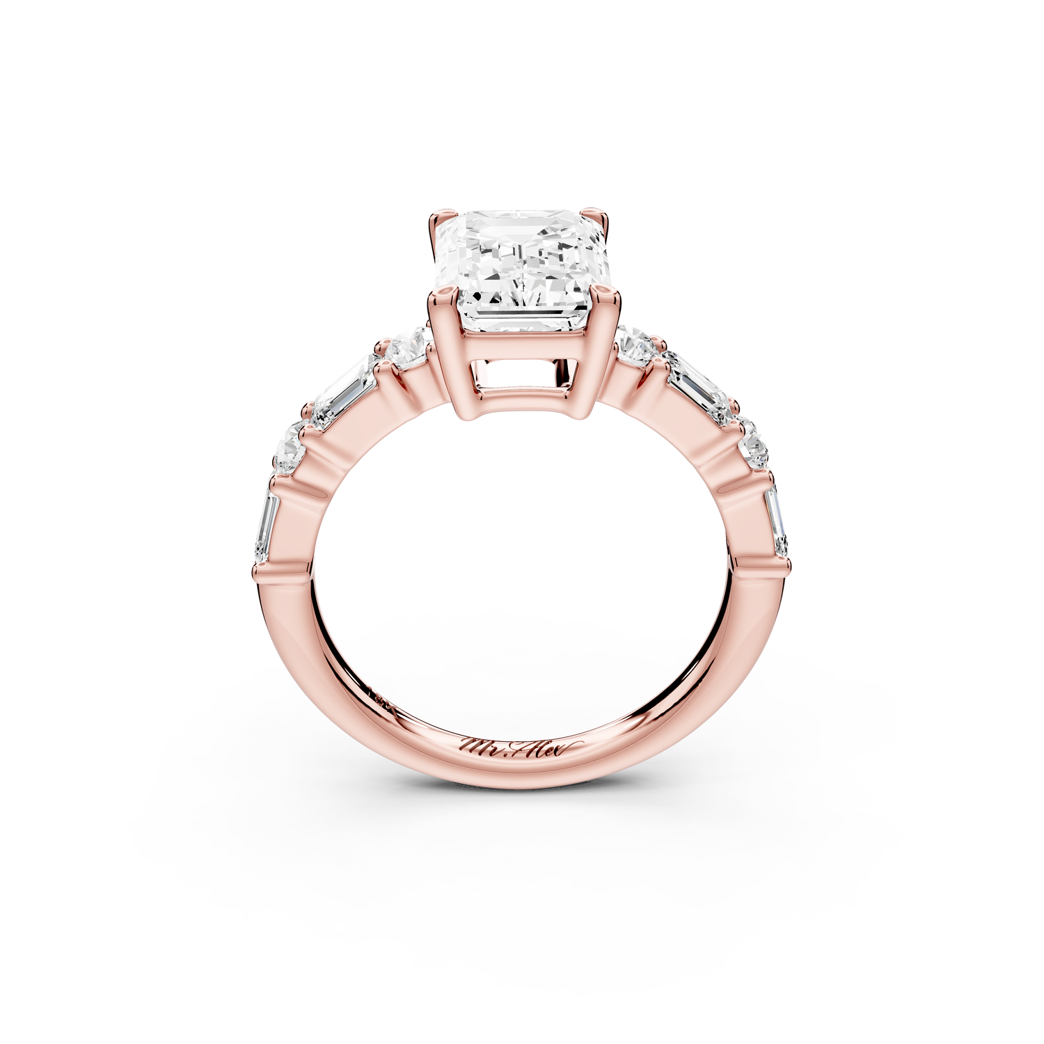 Juliette - 2ct 14k rose gold emerald with Alternating Round and Emerald 8-Stone Band Engagement Ring