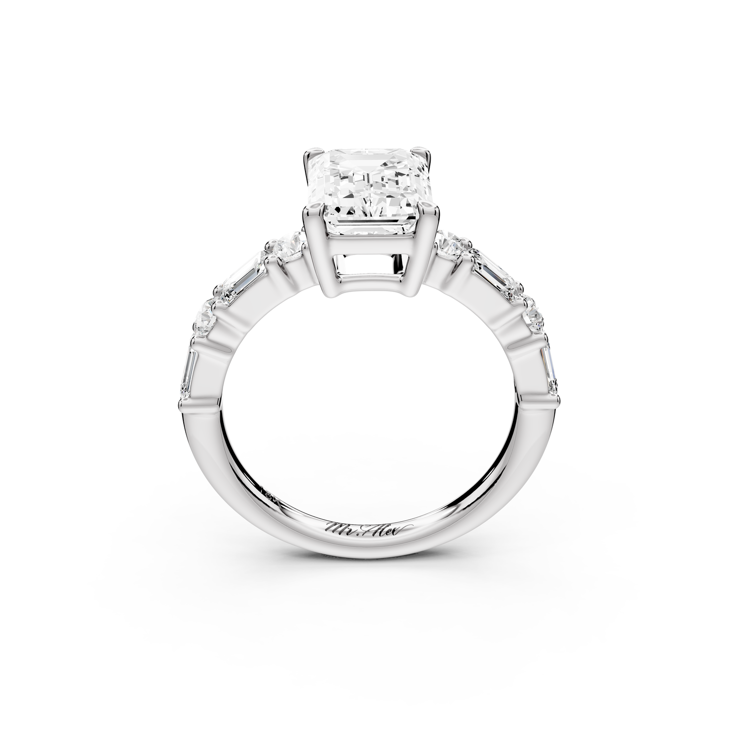 Juliette - 2ct 14k white gold emerald with Alternating Round and Emerald 8-Stone Band Engagement Ring