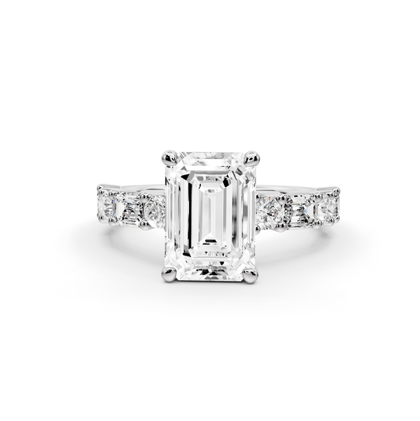 Juliette - 2ct 14k white gold emerald with Alternating Round and Emerald 8-Stone Band Engagement Ring