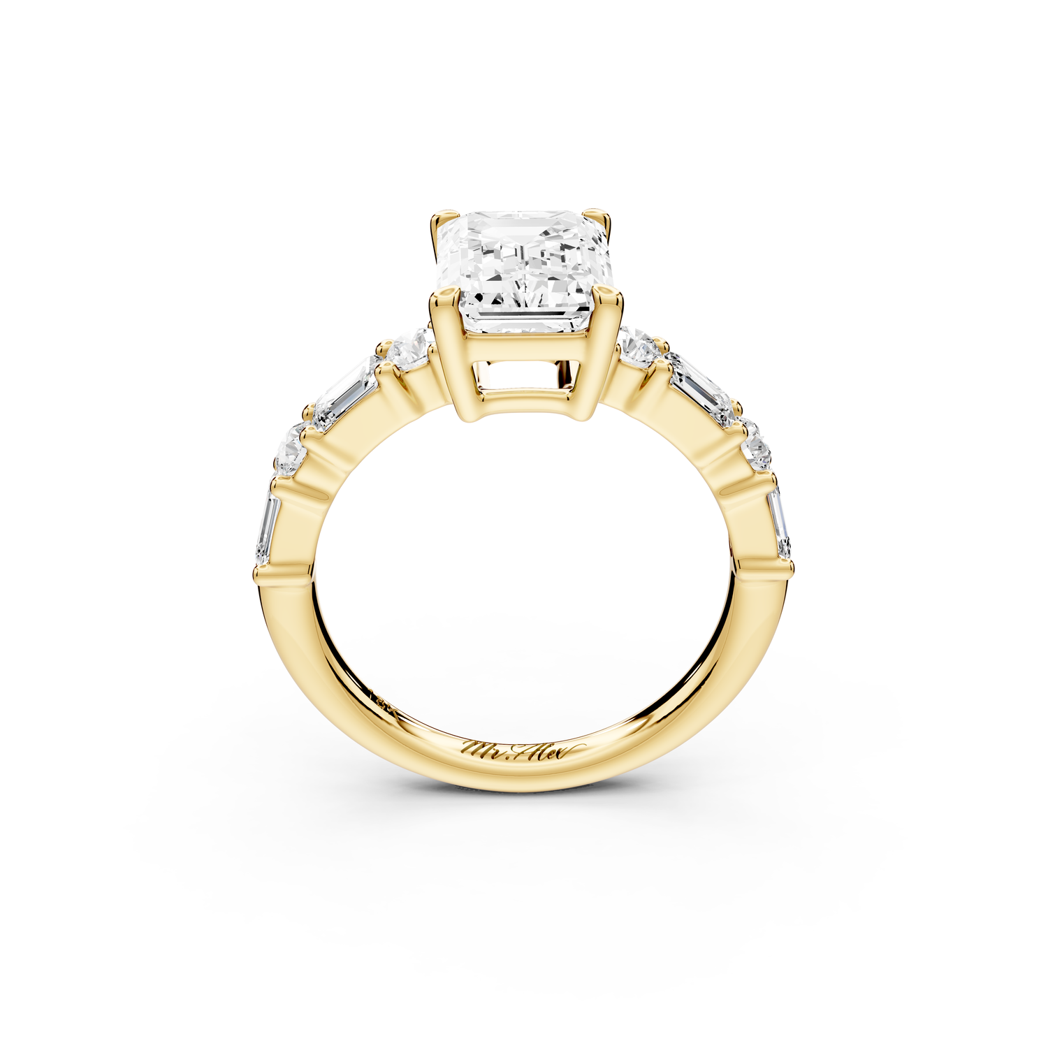 Juliette - 2ct 14k yellow gold emerald with Alternating Round and Emerald 8-Stone Band Engagement Ring