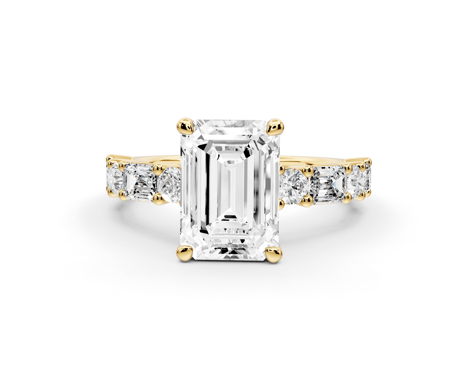 Juliette - 2ct 14k yellow gold emerald with Alternating Round and Emerald 8-Stone Band Engagement Ring