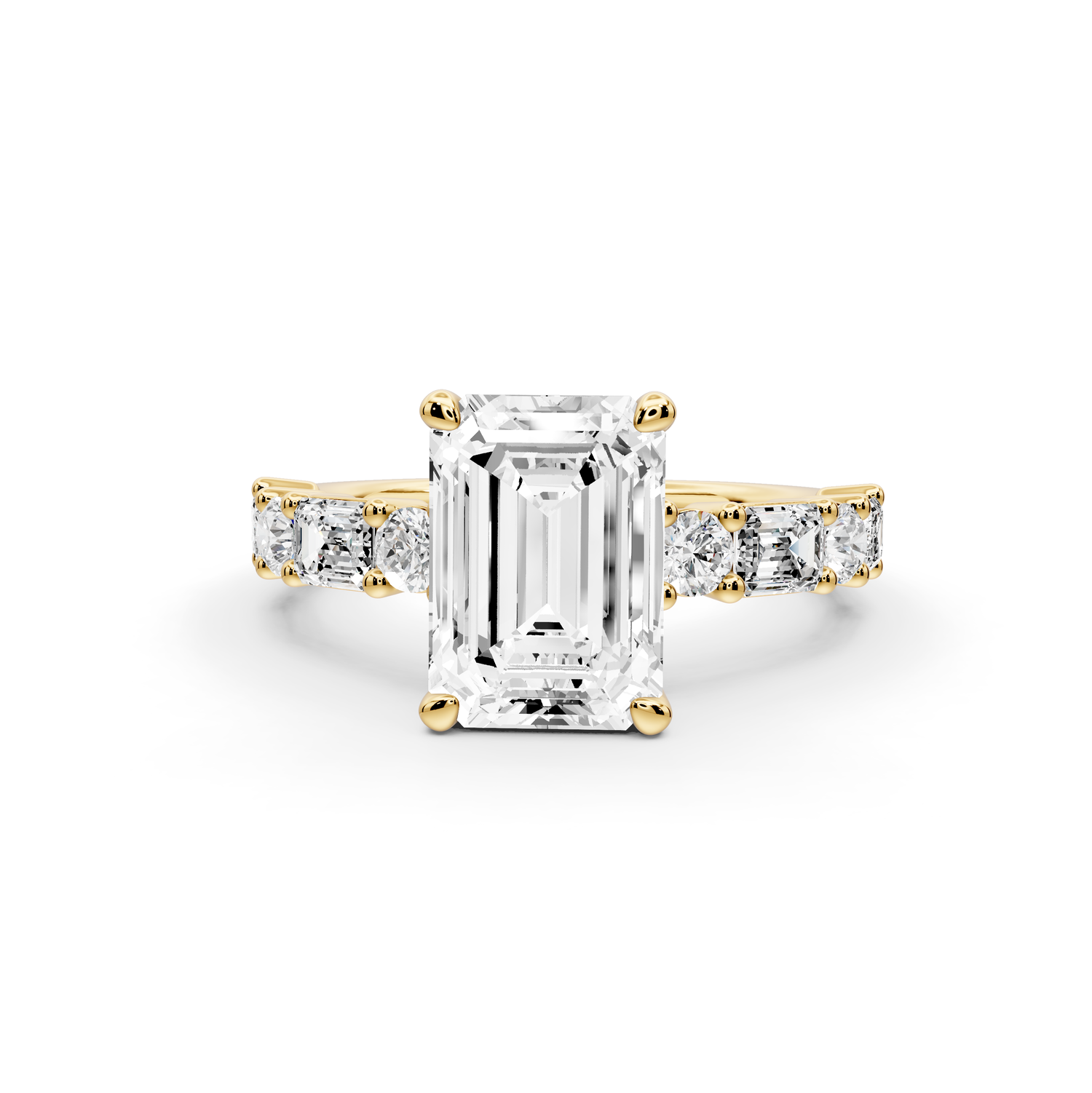 Juliette - 2ct 14k yellow gold emerald with Alternating Round and Emerald 8-Stone Band Engagement Ring