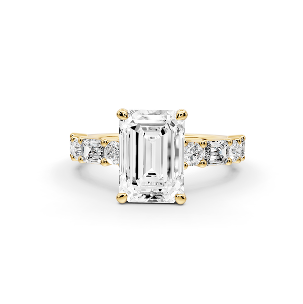 Juliette - 2ct 14k yellow gold emerald with Alternating Round and Emerald 8-Stone Band Engagement Ring