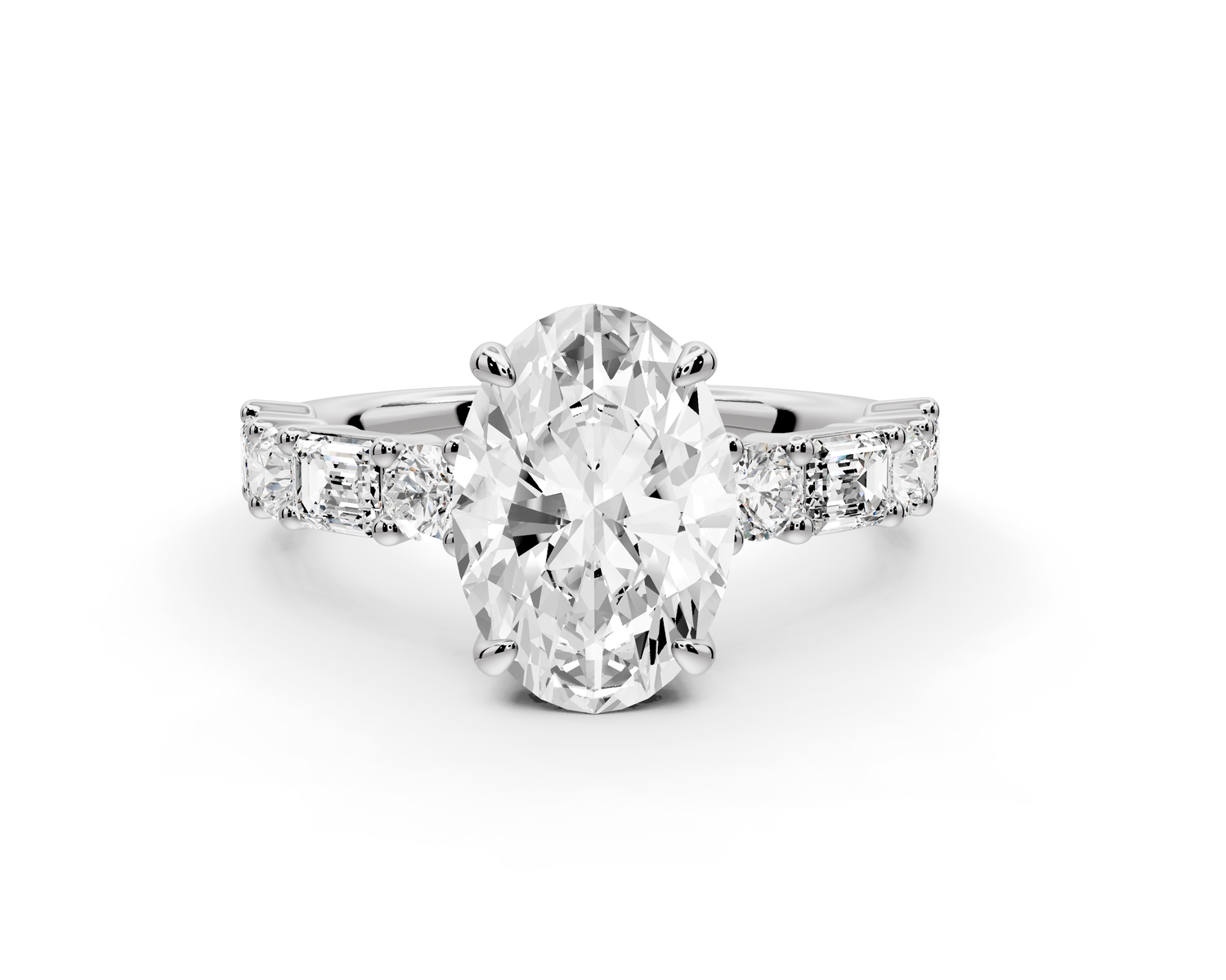 Juliette - 2ct 14k white gold oval with Alternating Round and Emerald 8-Stone Band Engagement Ring