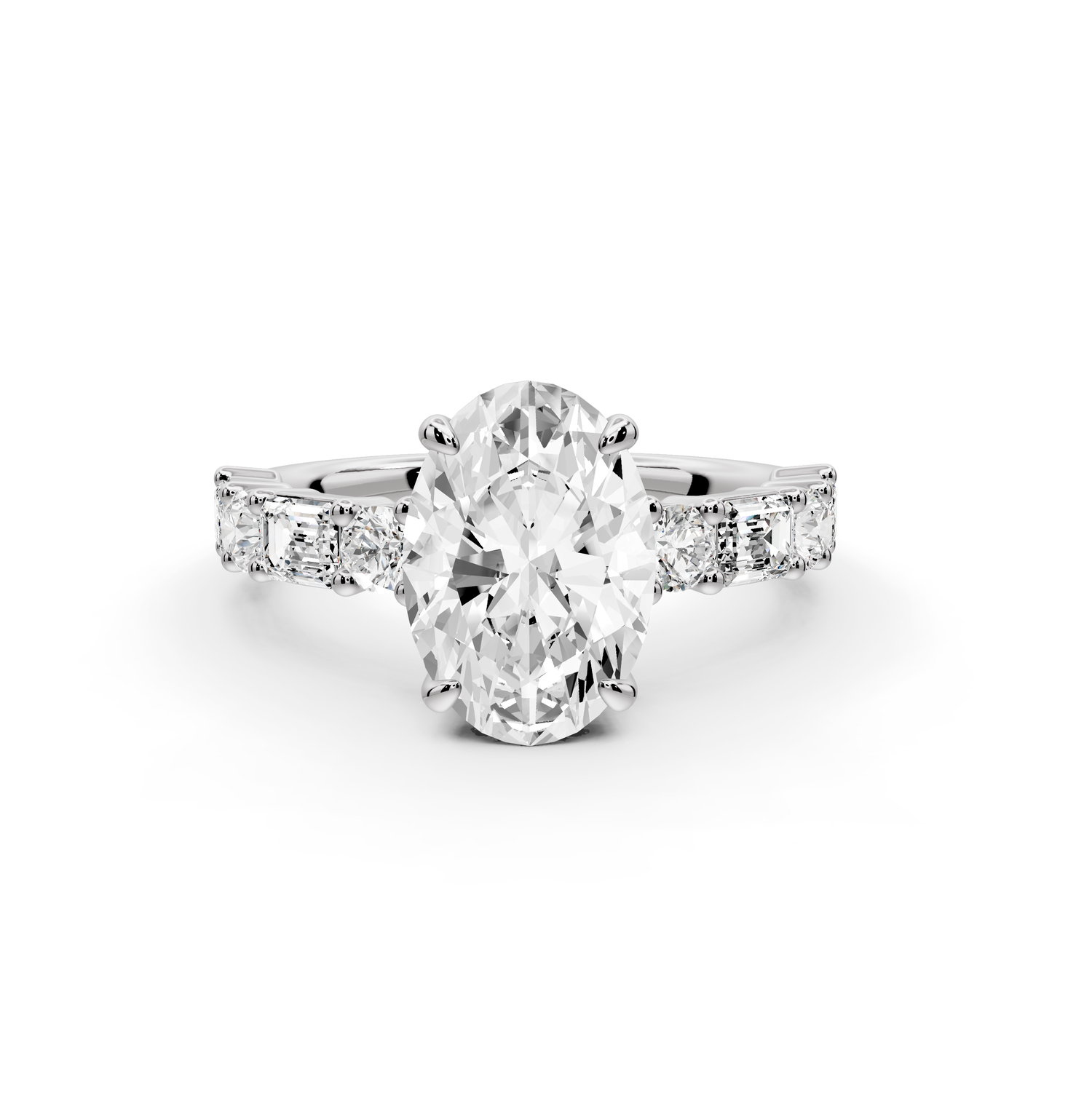 Juliette - 2ct 14k white gold oval with Alternating Round and Emerald 8-Stone Band Engagement Ring