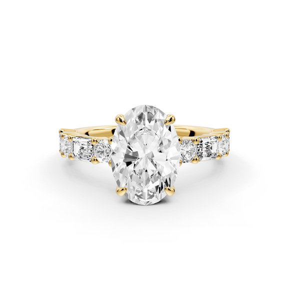 Juliette - 2ct 14k yellow gold oval with Alternating Round and Emerald 8-Stone Band Engagement Ring
