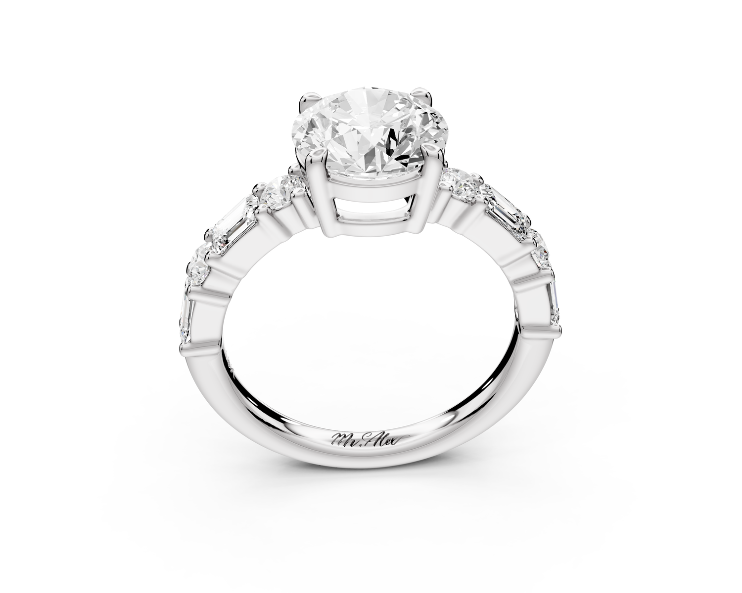 Juliette - 2ct 14k white gold round with Alternating Round and Emerald 8-Stone Band Engagement Ring