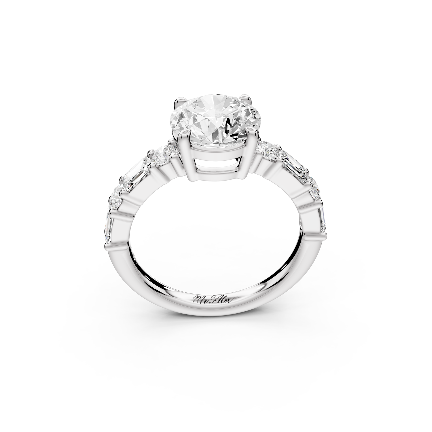 Juliette - 2ct 14k white gold round with Alternating Round and Emerald 8-Stone Band Engagement Ring