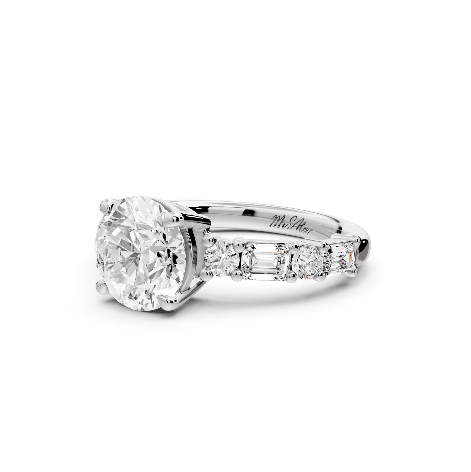 Juliette - 2ct 14k white gold round with Alternating Round and Emerald 8-Stone Band Engagement Ring