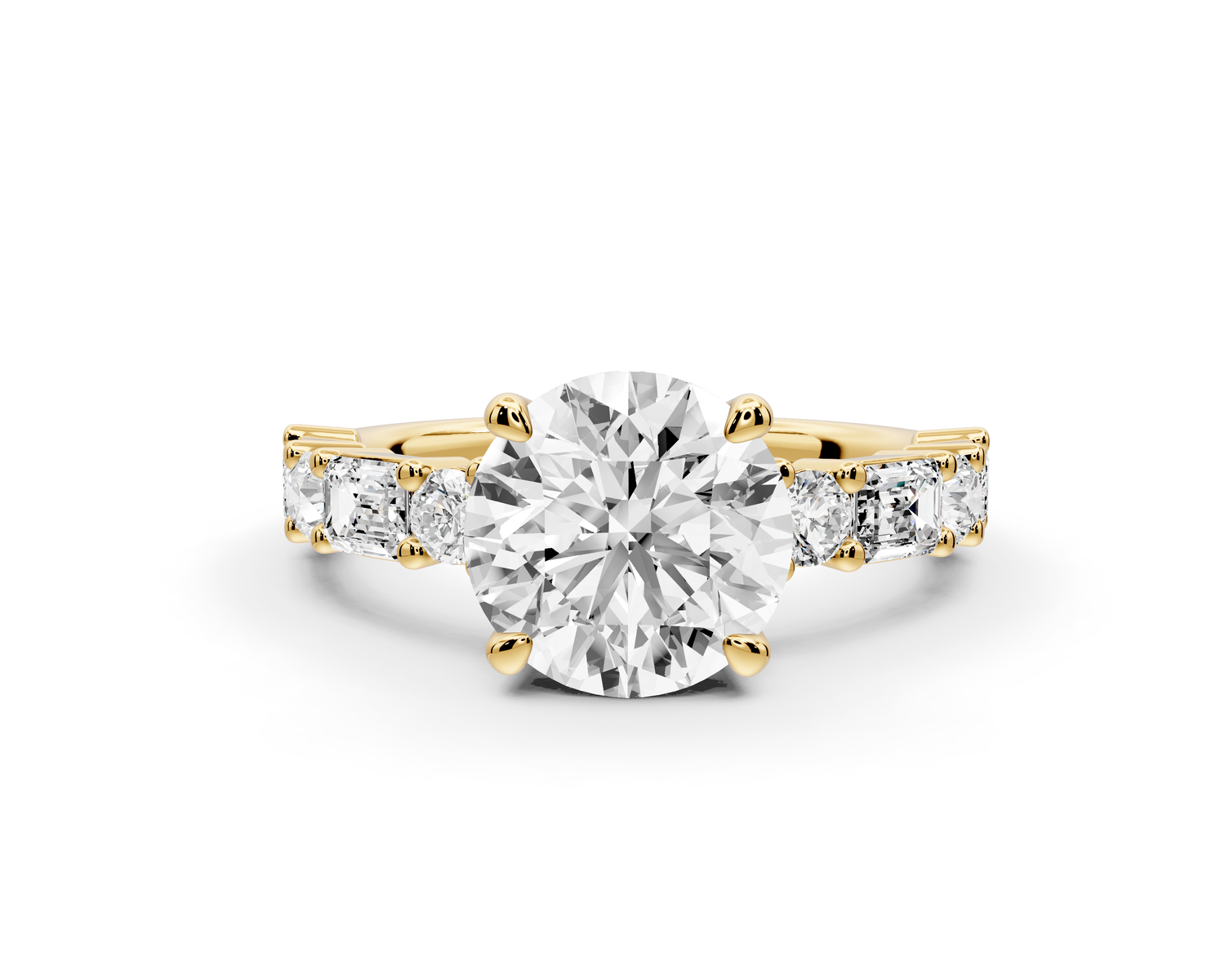 Juliette - 2ct 14k yellow gold round with Alternating Round and Emerald 8-Stone Band Engagement Ring