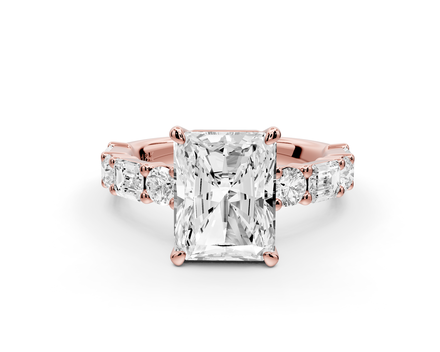 Juliette - 3ct 14k rose gold emerald with Alternating Round and Emerald 8-Stone Band Engagement Ring