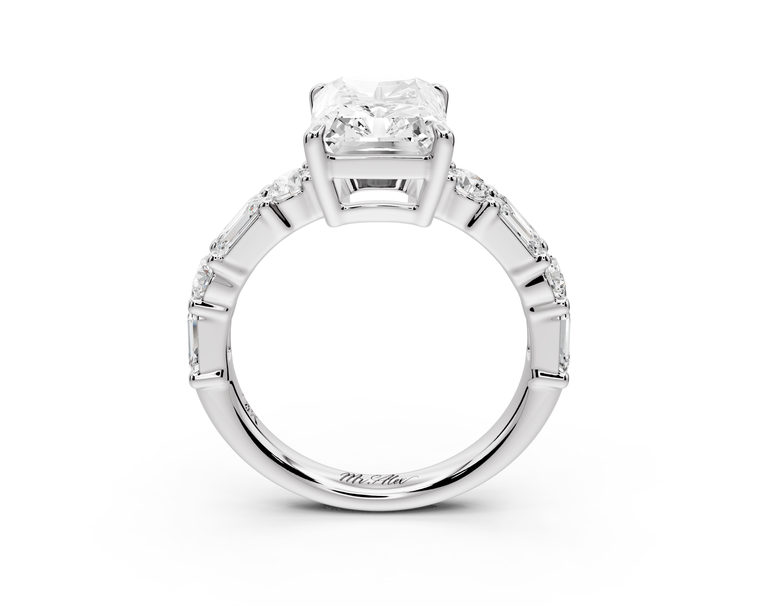 Juliette - 3ct 14k white gold emerald with Alternating Round and Emerald 8-Stone Band Engagement Ring