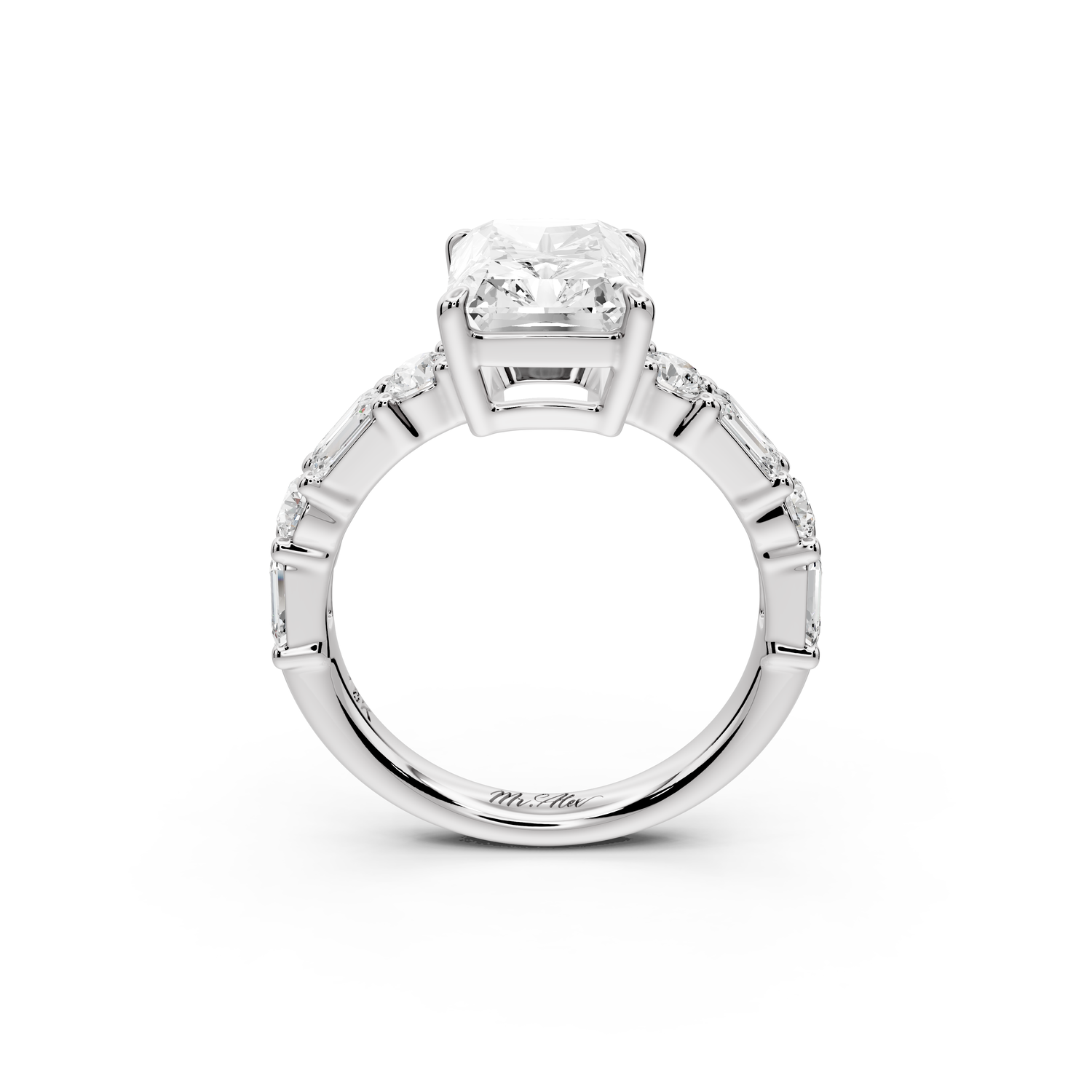 Juliette - 3ct 14k white gold emerald with Alternating Round and Emerald 8-Stone Band Engagement Ring