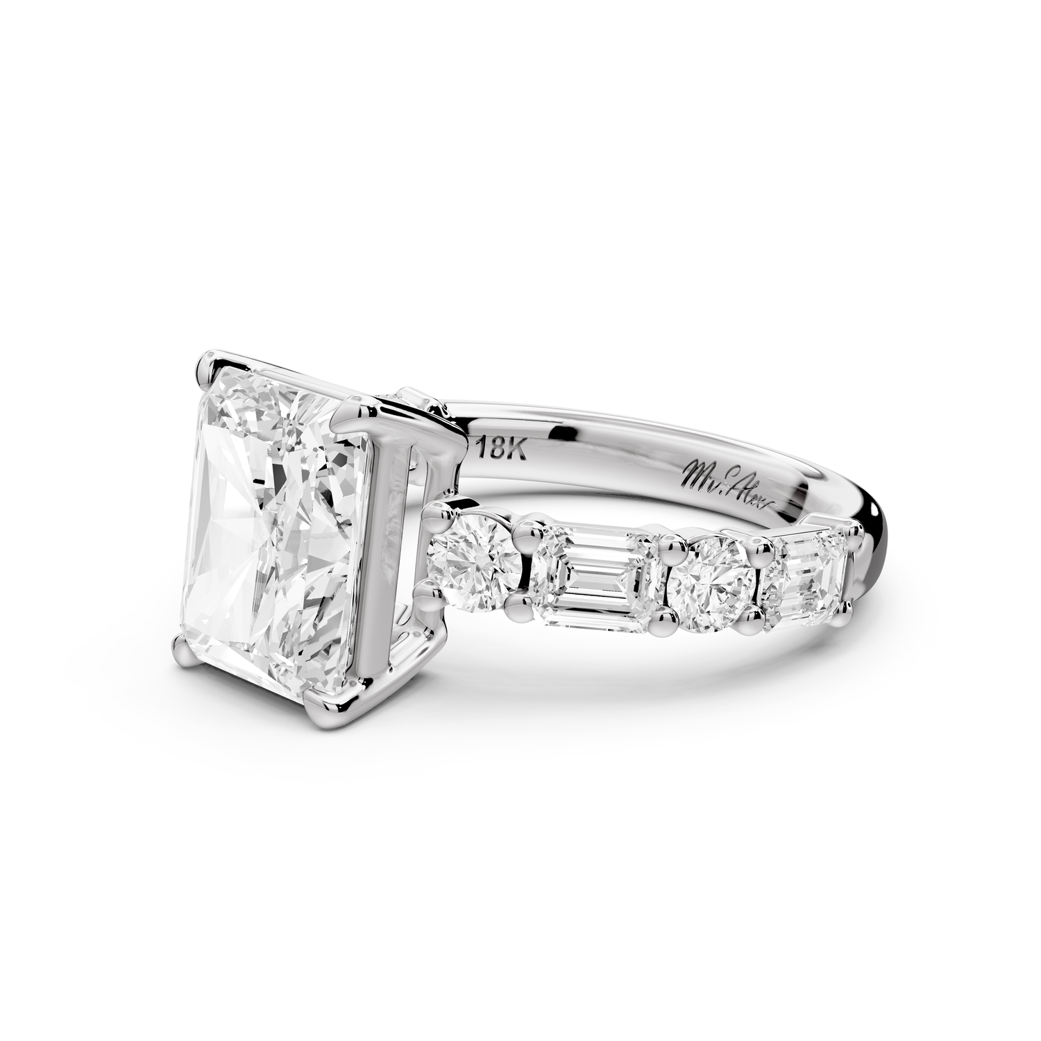 Juliette - 3ct 14k white gold emerald with Alternating Round and Emerald 8-Stone Band Engagement Ring