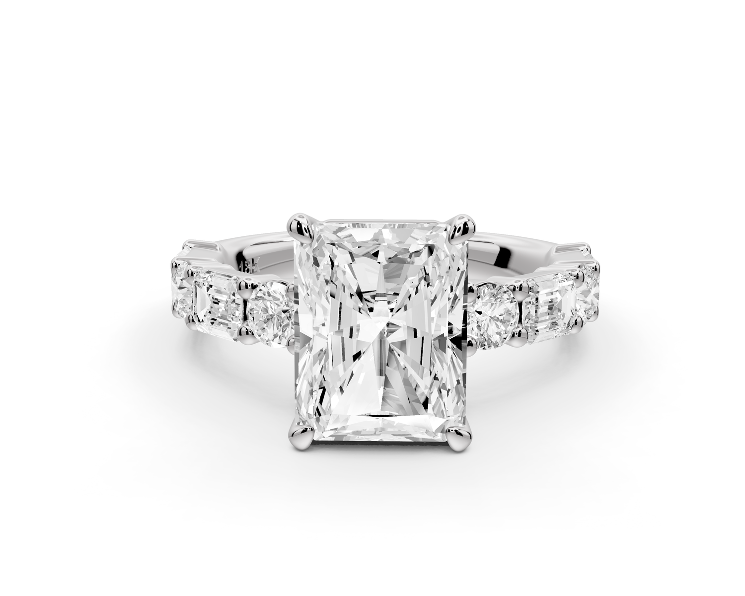 Juliette - 3ct 14k white gold emerald with Alternating Round and Emerald 8-Stone Band Engagement Ring
