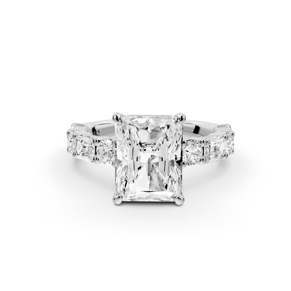 Juliette - 3ct 14k white gold emerald with Alternating Round and Emerald 8-Stone Band Engagement Ring