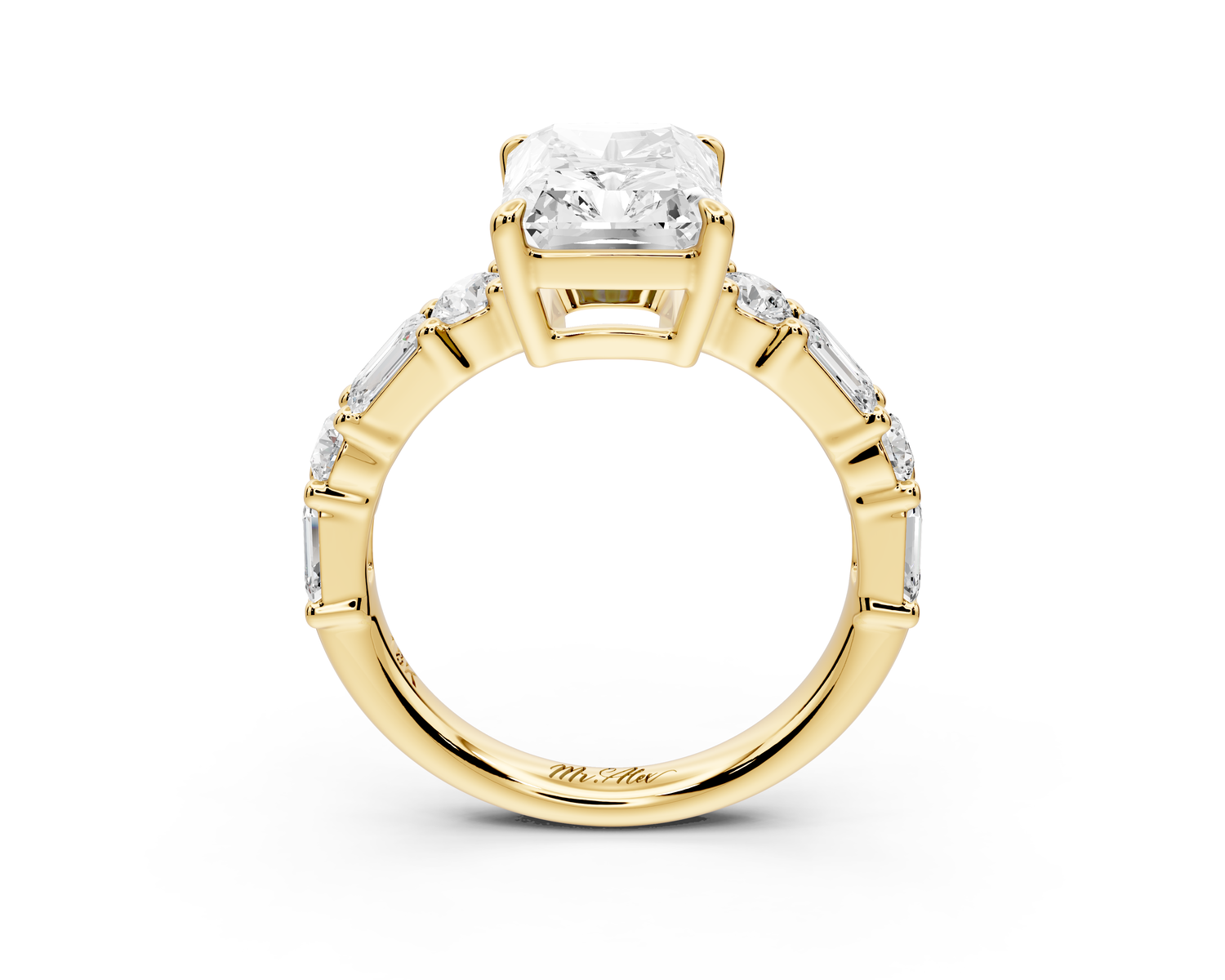 Juliette - 3ct 14k yellow gold emerald with Alternating Round and Emerald 8-Stone Band Engagement Ring
