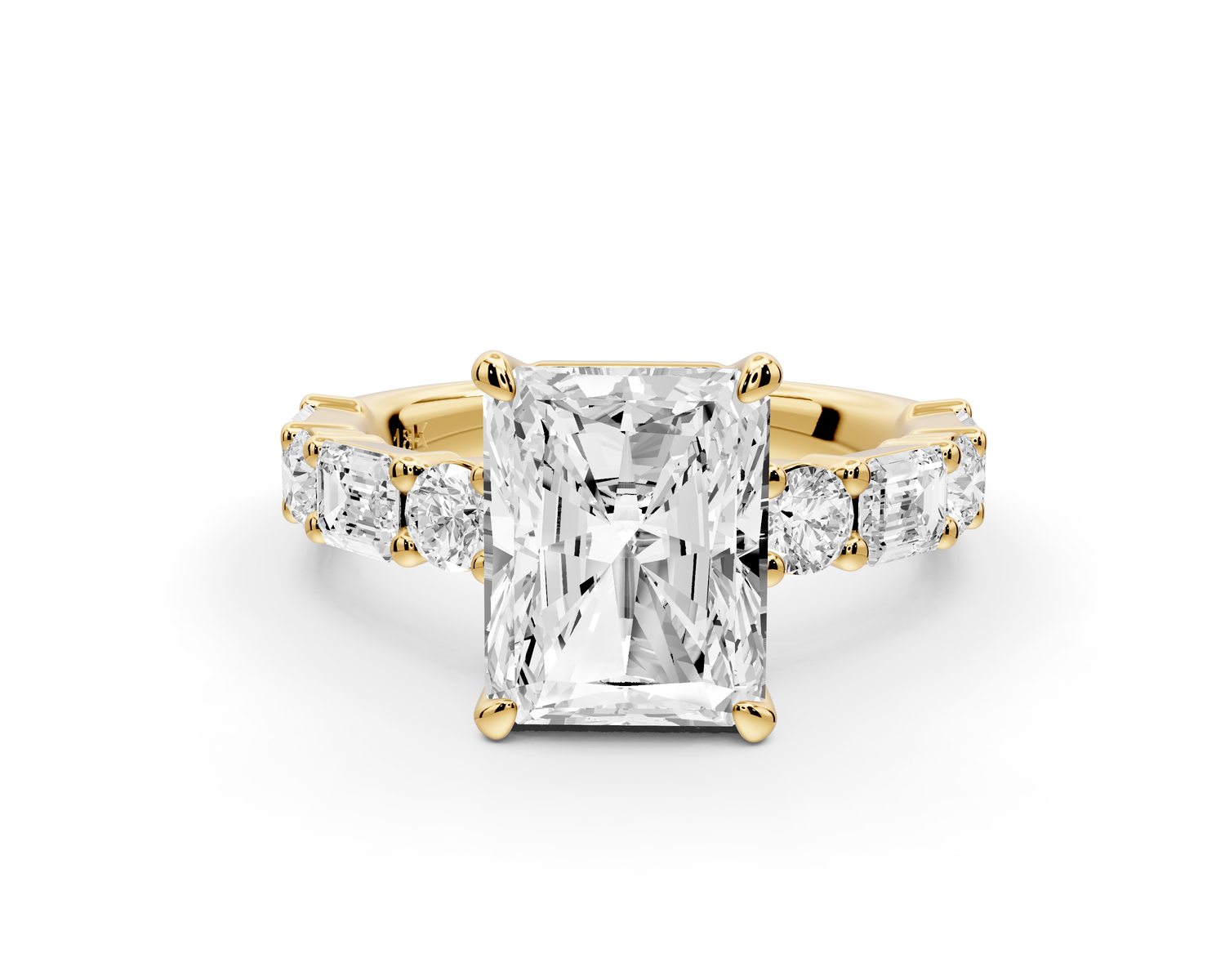 Juliette - 3ct 14k yellow gold emerald with Alternating Round and Emerald 8-Stone Band Engagement Ring