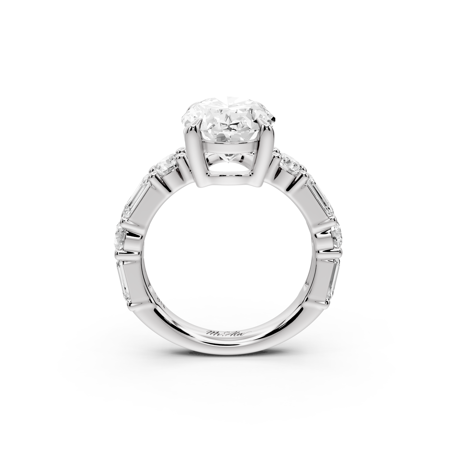 Juliette - 3ct 14k white gold oval with Alternating Round and Emerald 8-Stone Band Engagement Ring