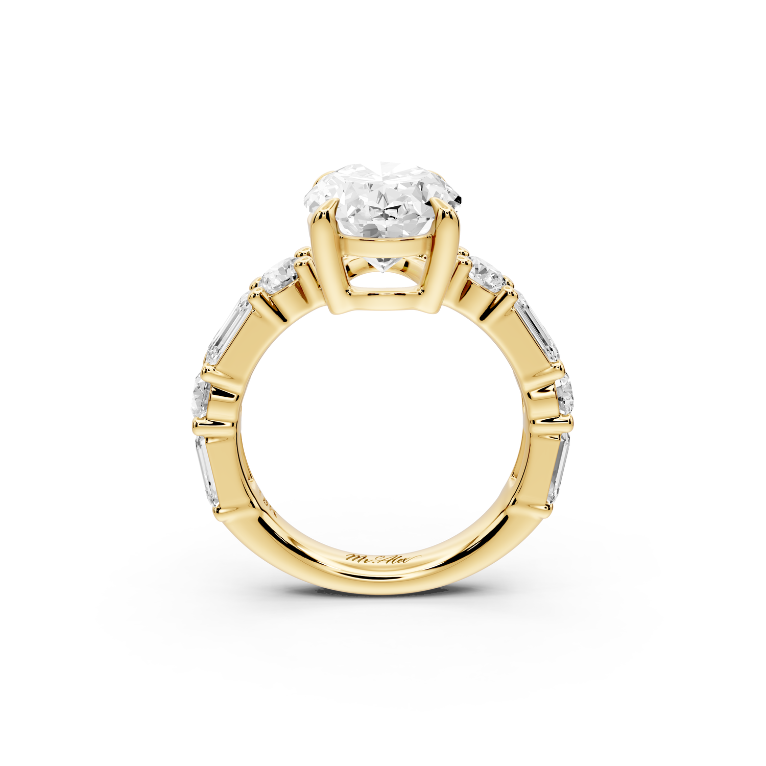 Juliette - 3ct 14k yellow gold oval with Alternating Round and Emerald 8-Stone Band Engagement Ring