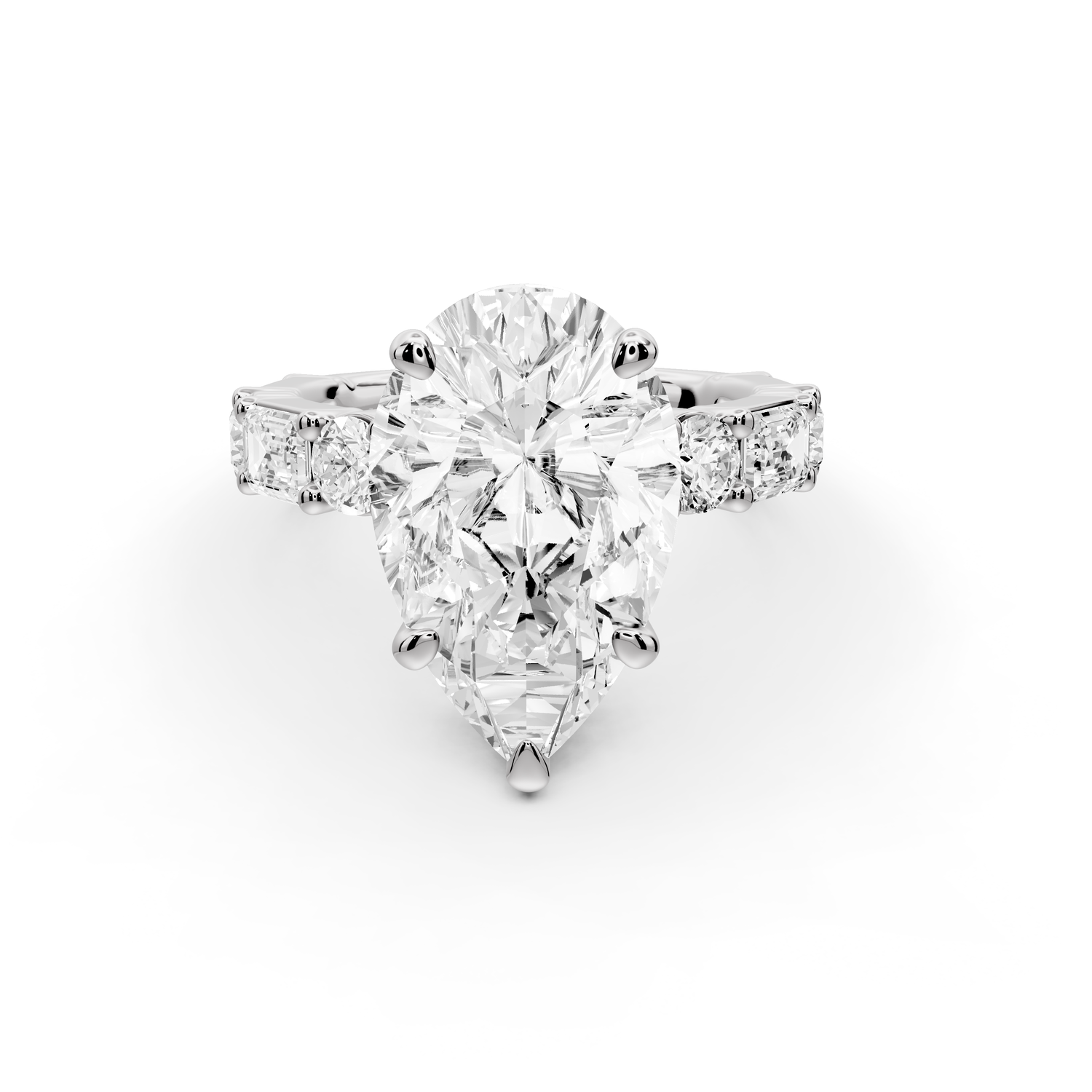 Juliette - 3ct 14k white gold pear with Alternating Round and Emerald 8-Stone Band Engagement Ring
