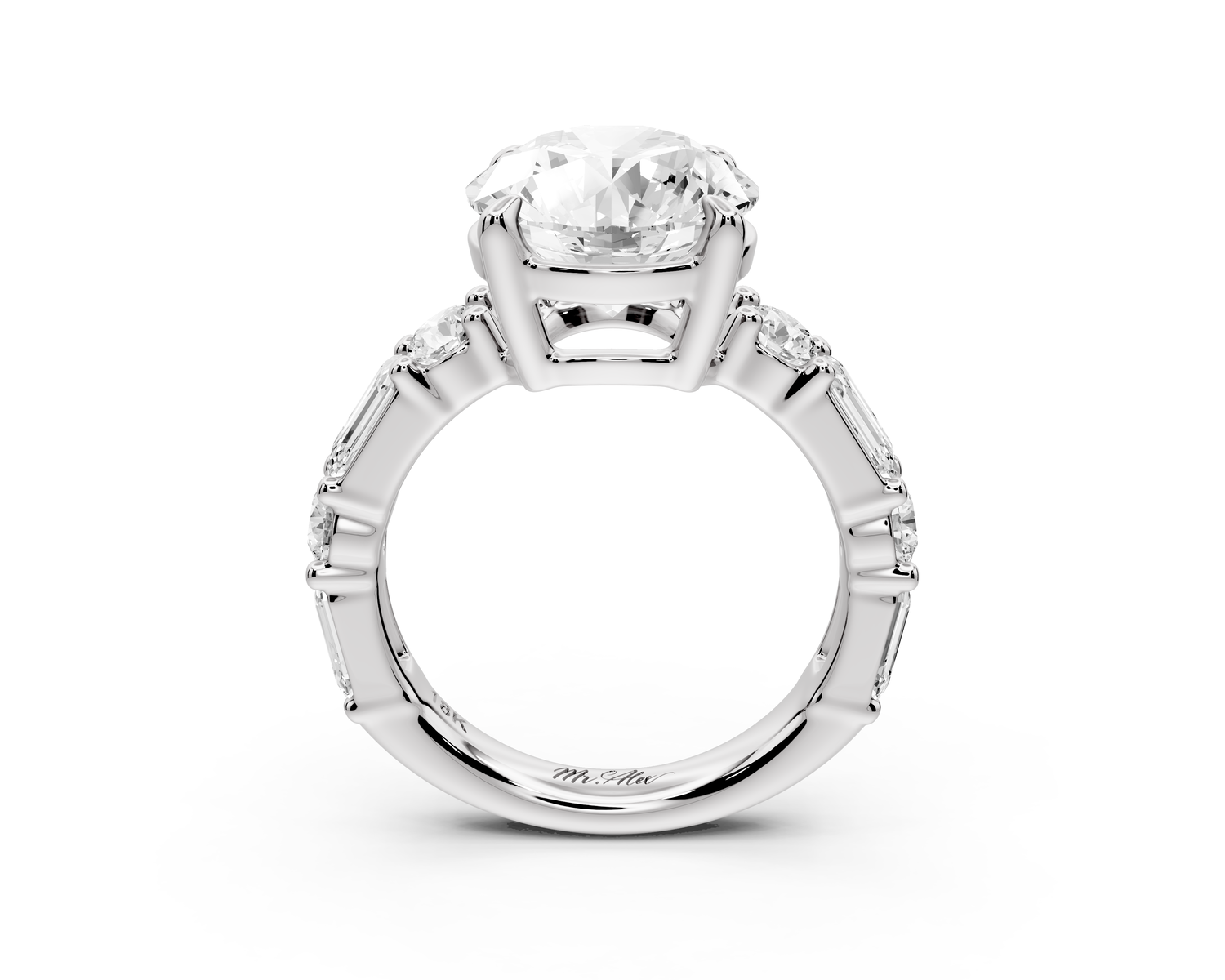 Juliette - 3ct 14k white gold round with Alternating Round and Emerald 8-Stone Band Engagement Ring