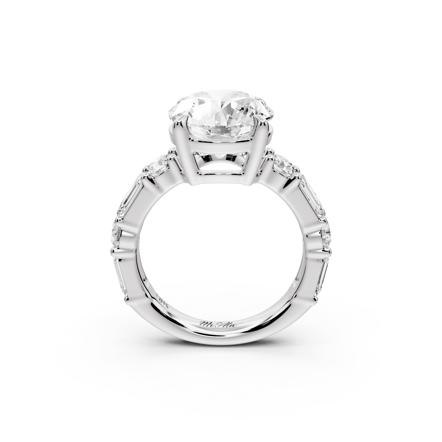 Juliette - 3ct 14k white gold round with Alternating Round and Emerald 8-Stone Band Engagement Ring