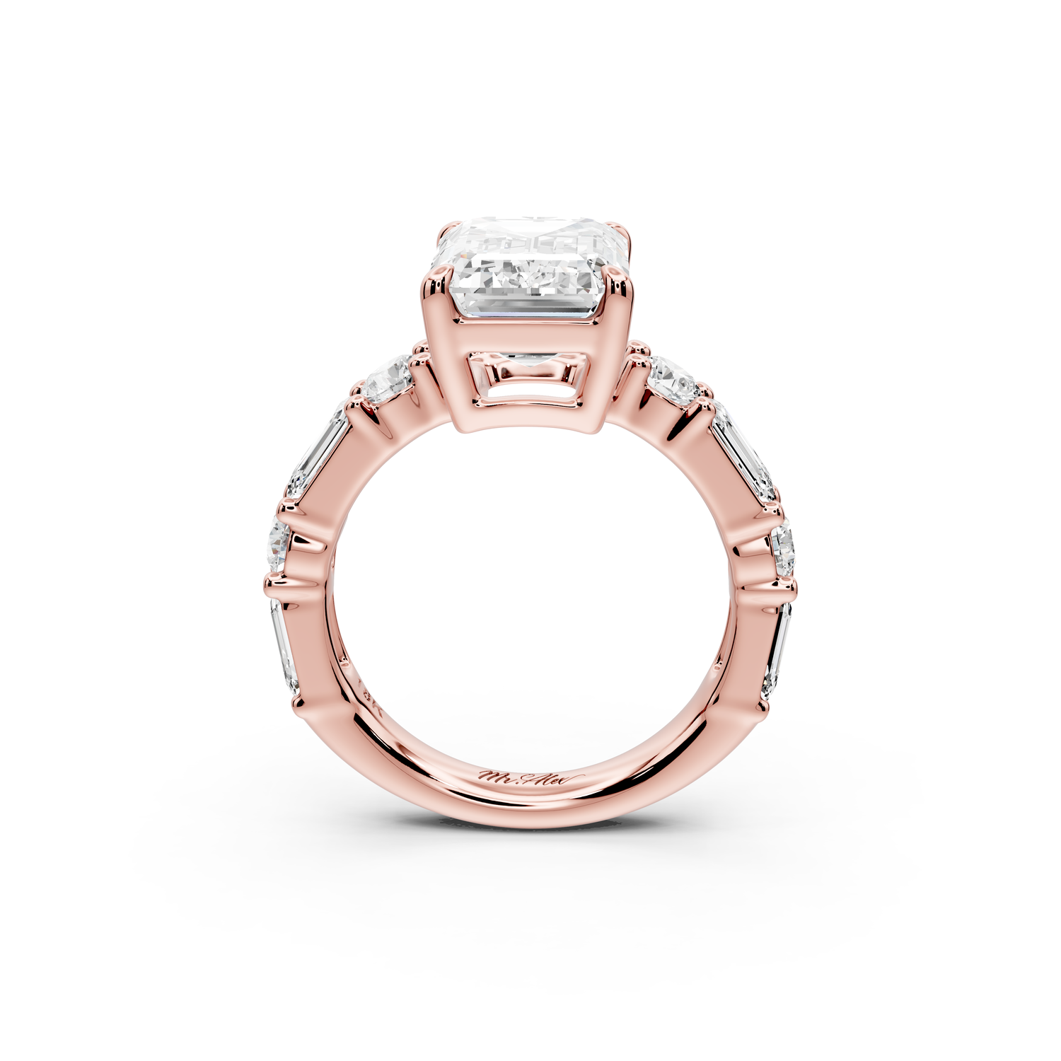 Juliette - 4ct 14k rose gold emerald with Alternating Round and Emerald 8-Stone Band Engagement Ring
