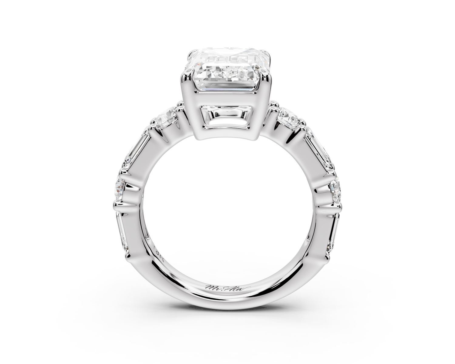 Juliette - 4ct 14k white gold emerald with Alternating Round and Emerald 8-Stone Band Engagement Ring
