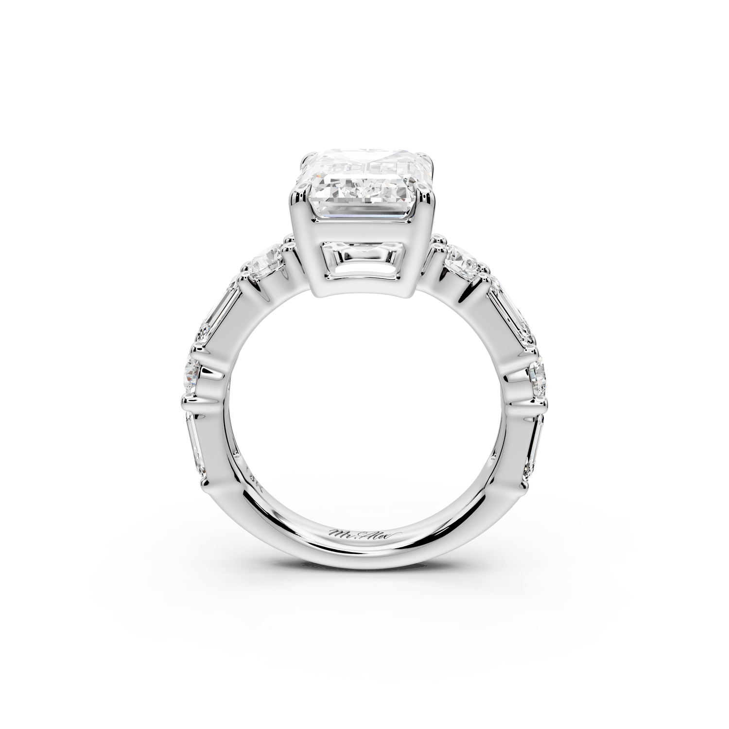 Juliette - 4ct 14k white gold emerald with Alternating Round and Emerald 8-Stone Band Engagement Ring