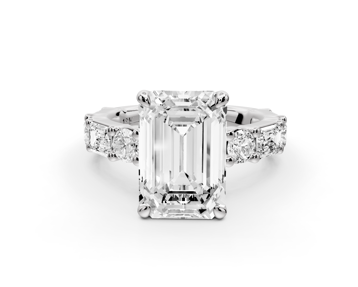 Juliette - 4ct 14k white gold emerald with Alternating Round and Emerald 8-Stone Band Engagement Ring
