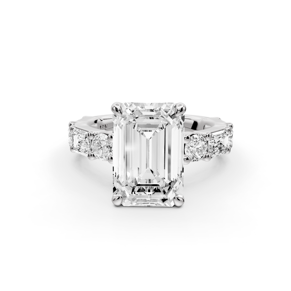 Juliette - 4ct 14k white gold emerald with Alternating Round and Emerald 8-Stone Band Engagement Ring