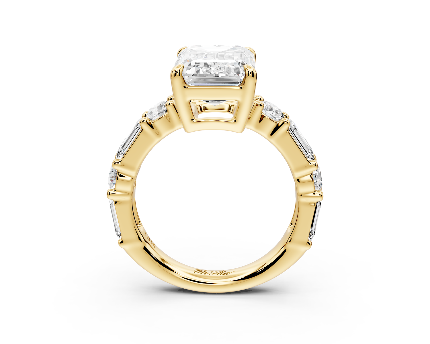 Juliette - 4ct 14k yellow gold emerald with Alternating Round and Emerald 8-Stone Band Engagement Ring