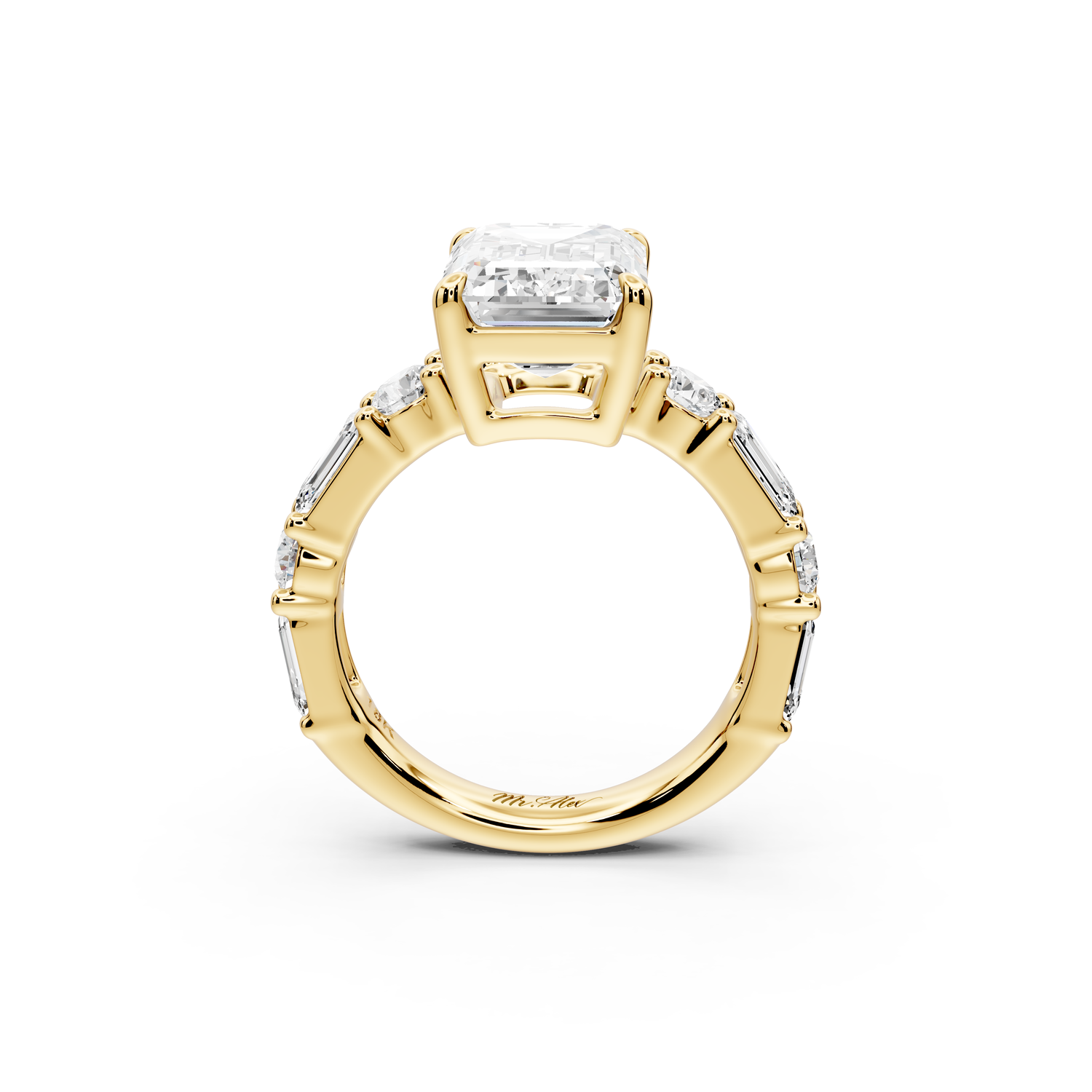 Juliette - 4ct 14k yellow gold emerald with Alternating Round and Emerald 8-Stone Band Engagement Ring