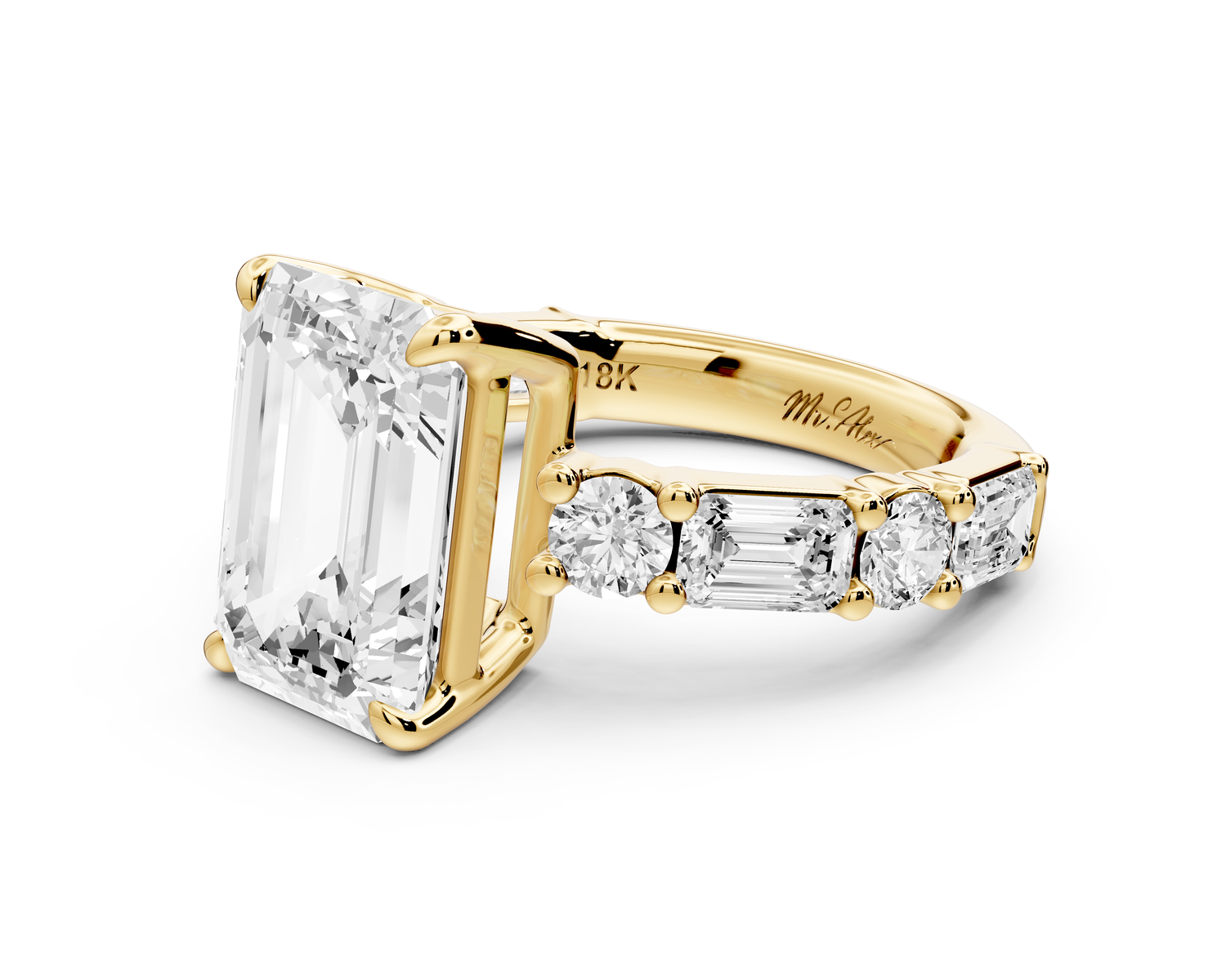 Juliette - 4ct 14k yellow gold emerald with Alternating Round and Emerald 8-Stone Band Engagement Ring