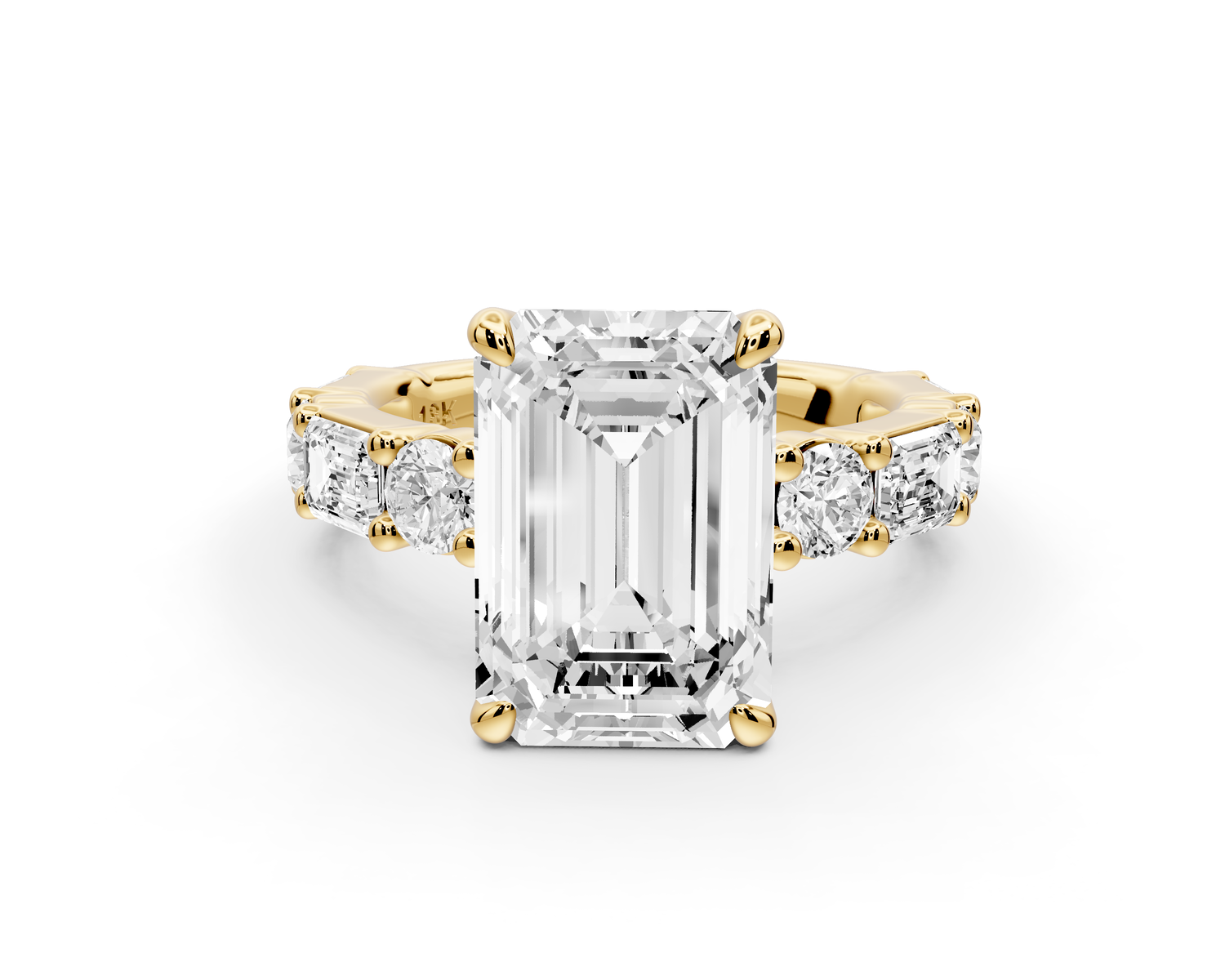 Juliette - 4ct 14k yellow gold emerald with Alternating Round and Emerald 8-Stone Band Engagement Ring
