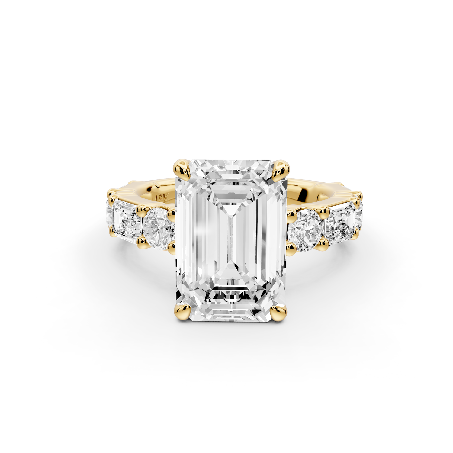 Juliette - 4ct 14k yellow gold emerald with Alternating Round and Emerald 8-Stone Band Engagement Ring