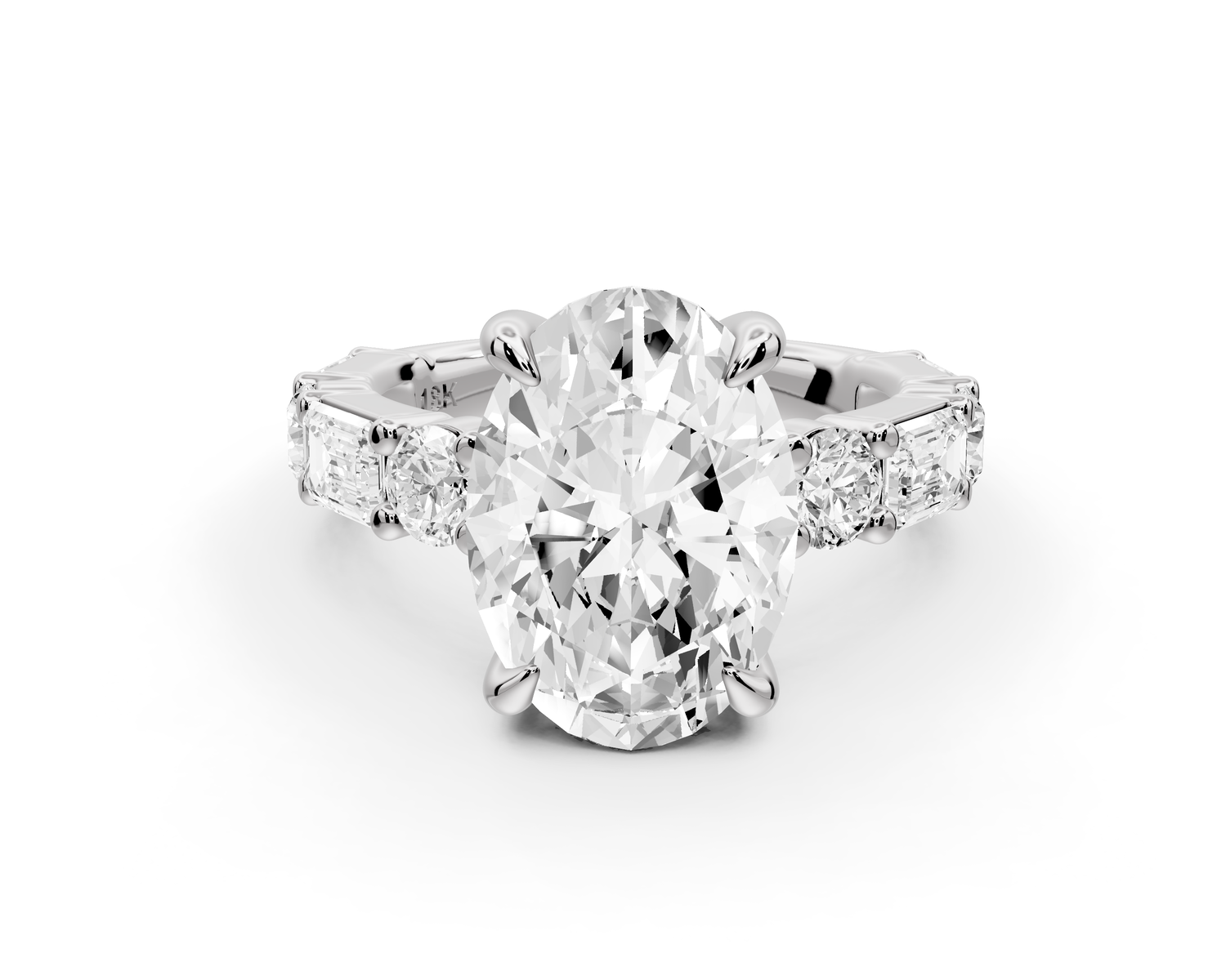 Juliette - 4ct 14k white gold oval with Alternating Round and Emerald 8-Stone Band Engagement Ring