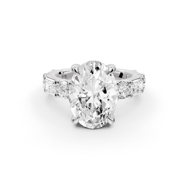 Juliette - 4ct 14k white gold oval with Alternating Round and Emerald 8-Stone Band Engagement Ring