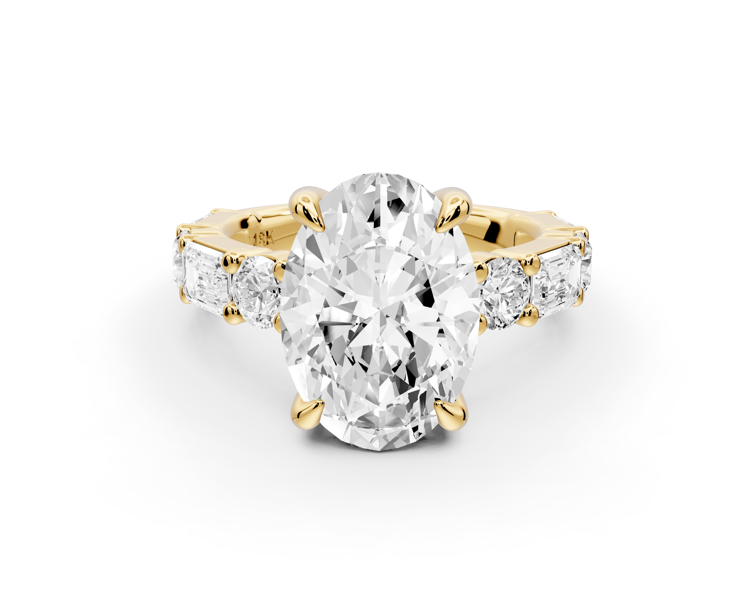 Juliette - 4ct 14k yellow gold oval with Alternating Round and Emerald 8-Stone Band Engagement Ring