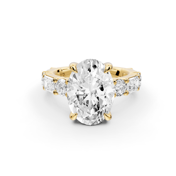 Juliette - 4ct 14k yellow gold oval with Alternating Round and Emerald 8-Stone Band Engagement Ring