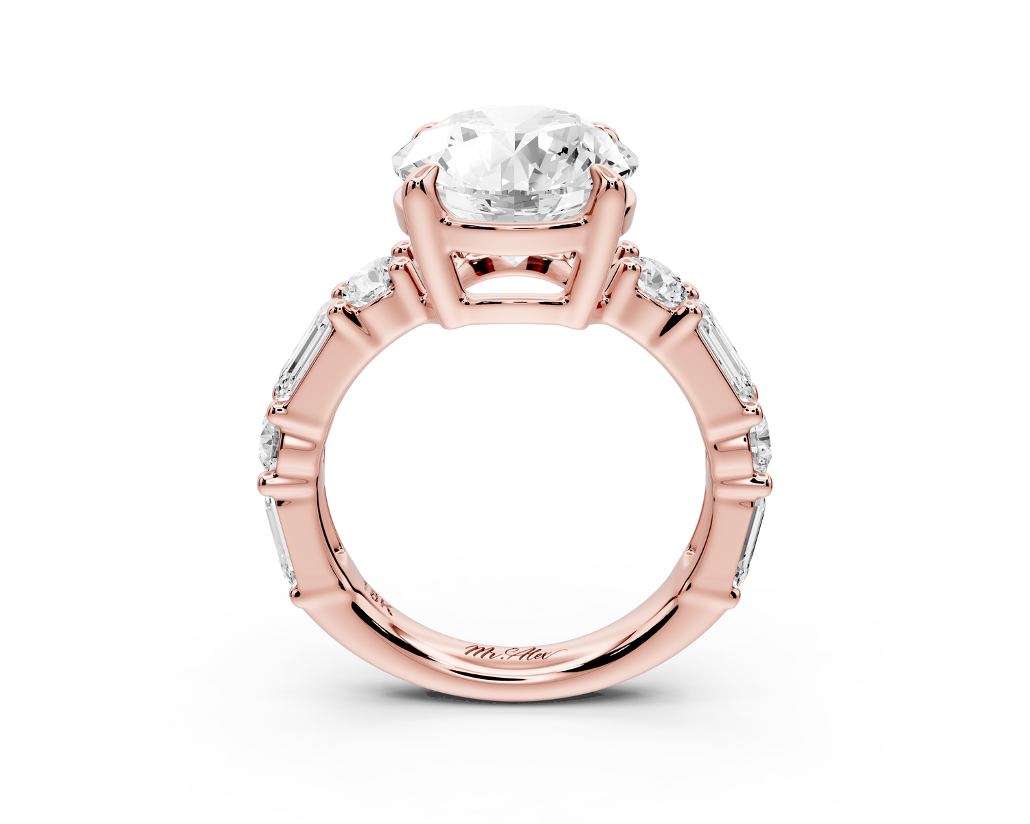 Juliette - 4ct 14k rose gold round with Alternating Round and Emerald 8-Stone Band Engagement Ring