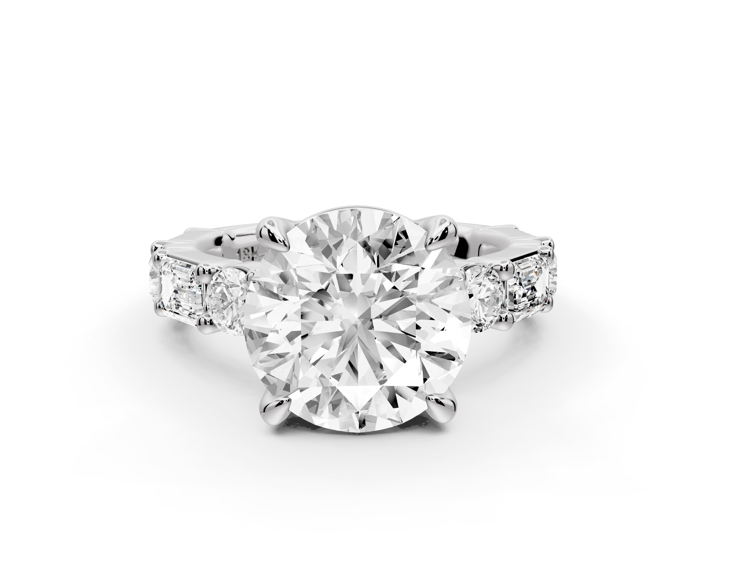 Juliette - 4ct 14k white gold round with Alternating Round and Emerald 8-Stone Band Engagement Ring
