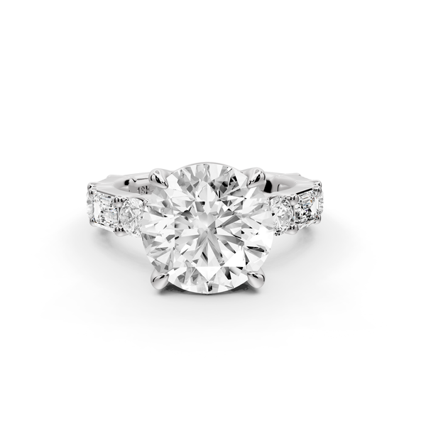Juliette - 4ct 14k white gold round with Alternating Round and Emerald 8-Stone Band Engagement Ring