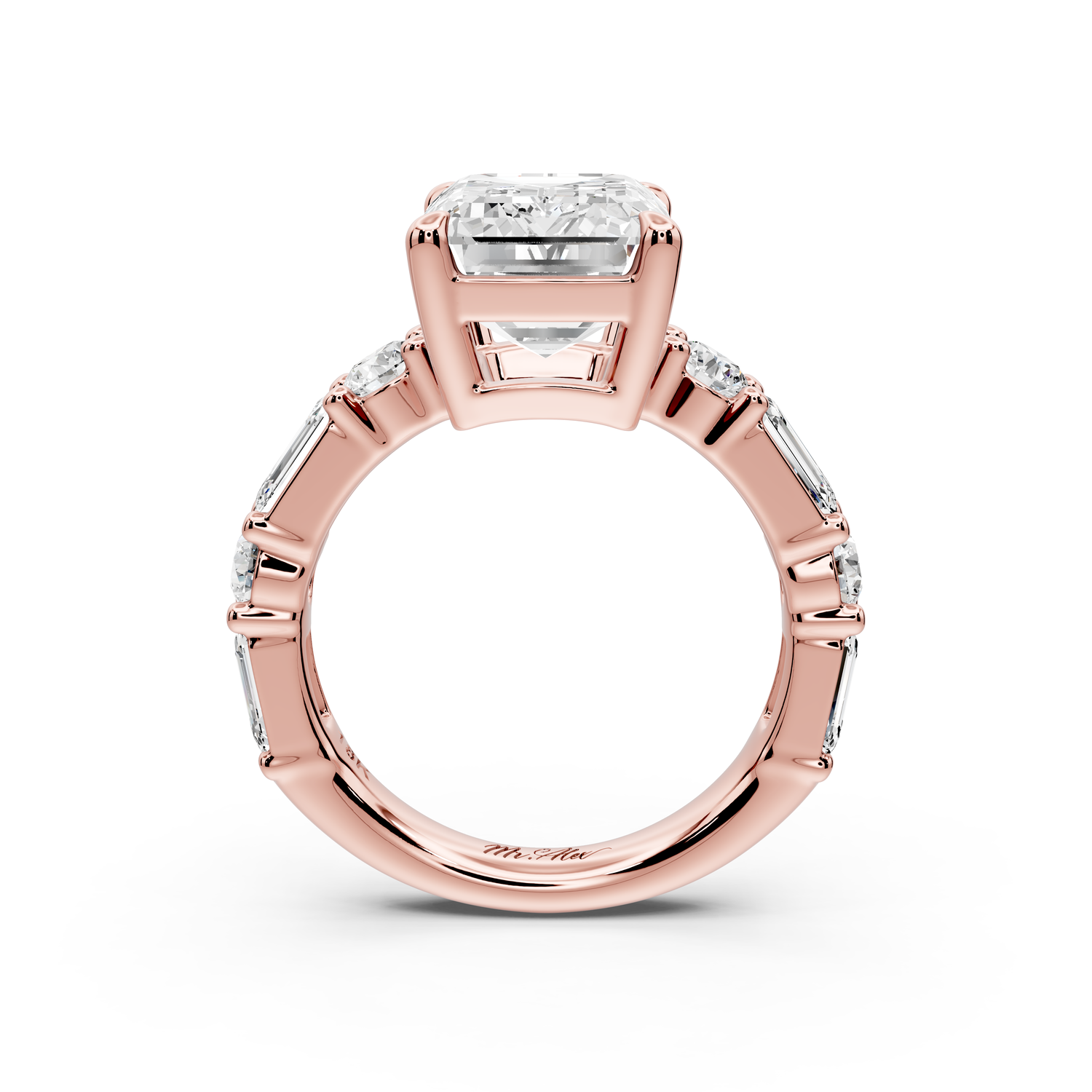 Juliette - 5ct 14k rose gold emerald with Alternating Round and Emerald 8-Stone Band Engagement Ring